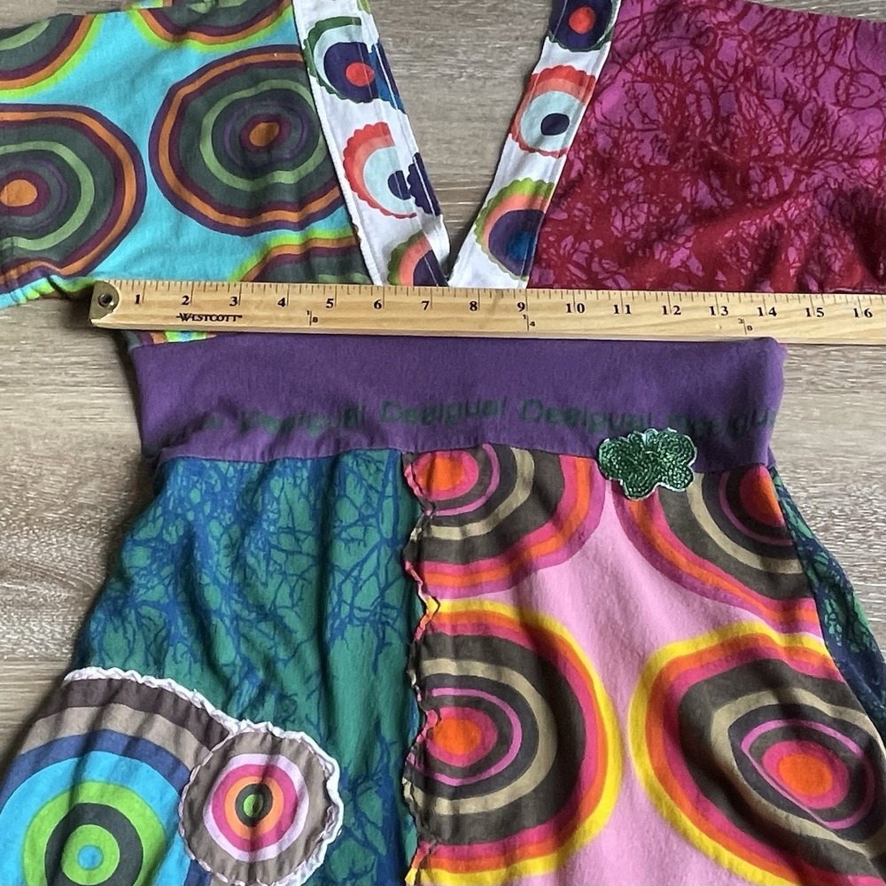 Desigual Dress Double V-Neck Dress Small Embroidered Bright Short Boho Art Print - Picture 3 of 11